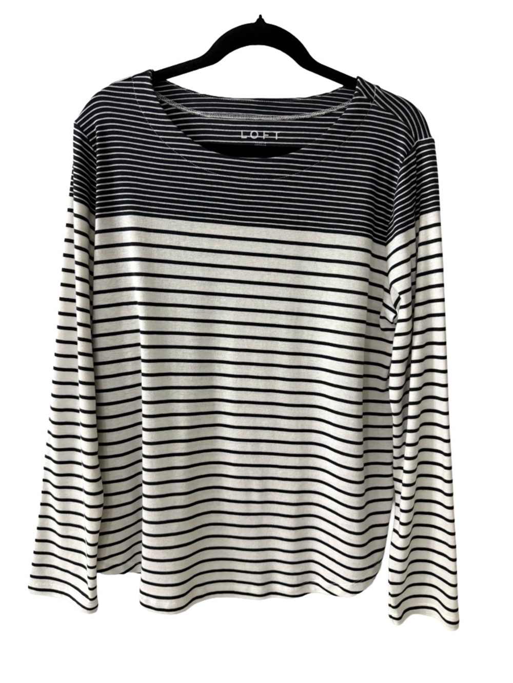 LOFT Navy & White Striped Long Sleeve Top - Nautical-Inspired Tee | XL